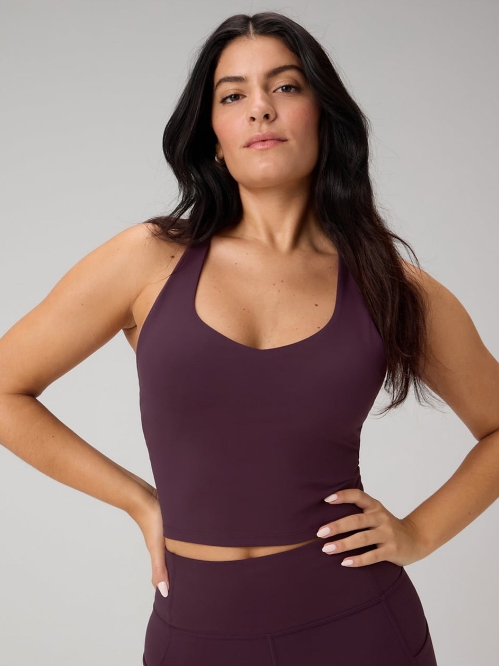 FABLETICS Anywhere Cropped Built-In Bra Tank Top Oxblood Purple Plum Small S New